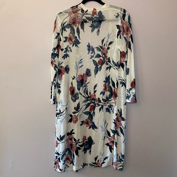J. Jill Women's size XS White Floral Linen Blend Duster Long Cardigan Minimalist - Picture 4 of 8